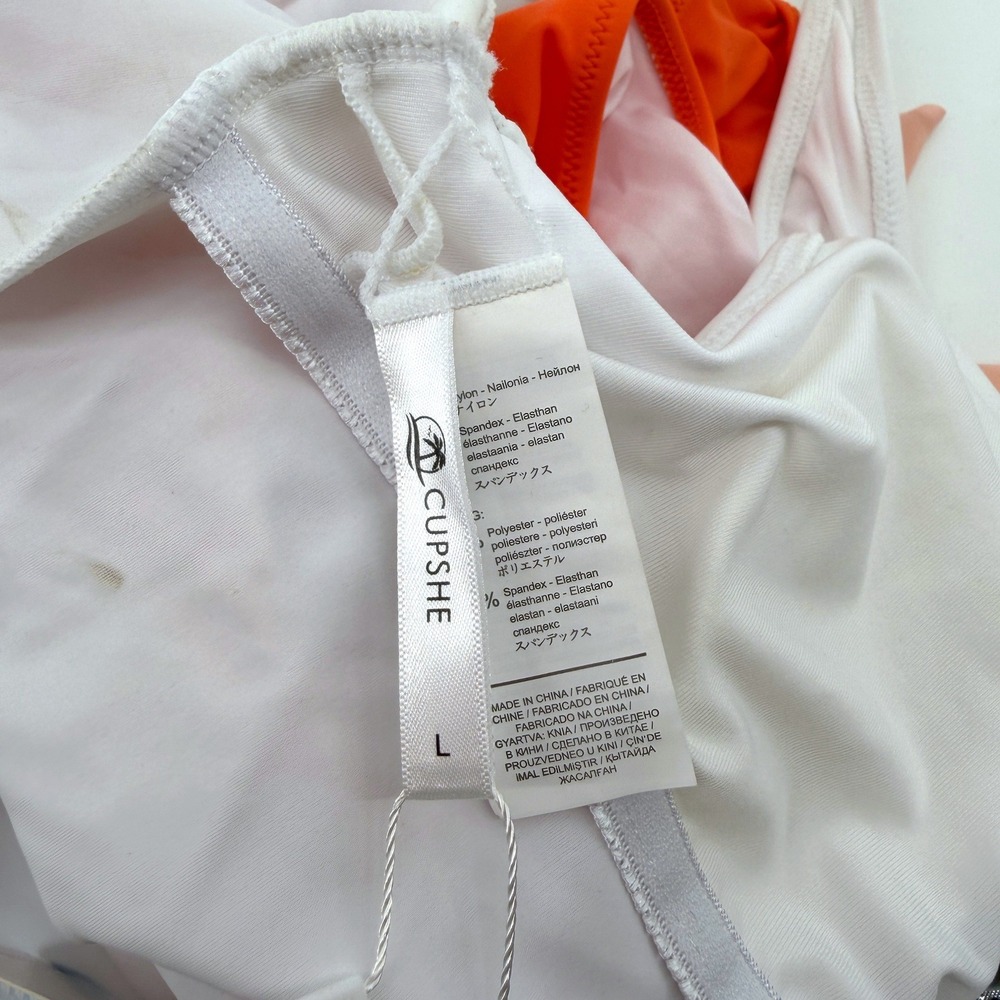 Cupshe One Piece Swimsuit Colorblock Wrap Side Tie Large Orange White Womens - Picture 3 of 4
